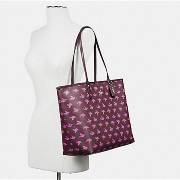 Coach Large City Reversible Tote - Birds and Burgundy - Picture 2 of 6
